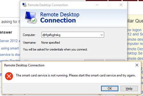 Remote Desktop from Window 10 asking for Smart Card service